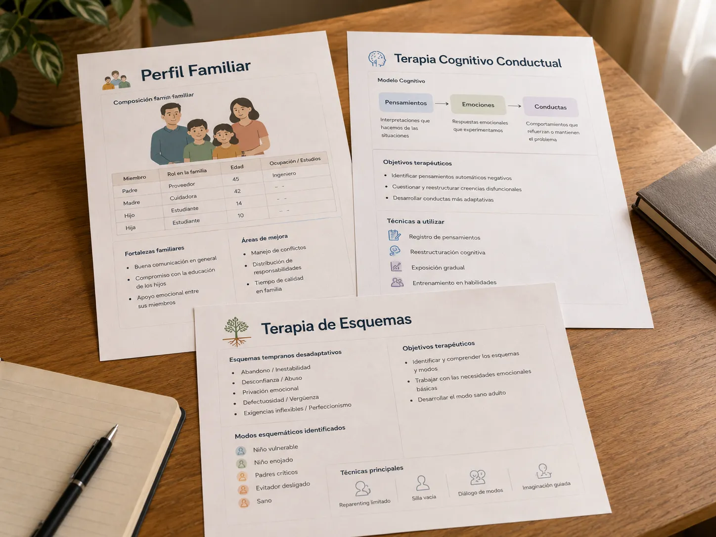 Materiales de trabajo sobre dinámicas familiares y enfoques terapéuticos